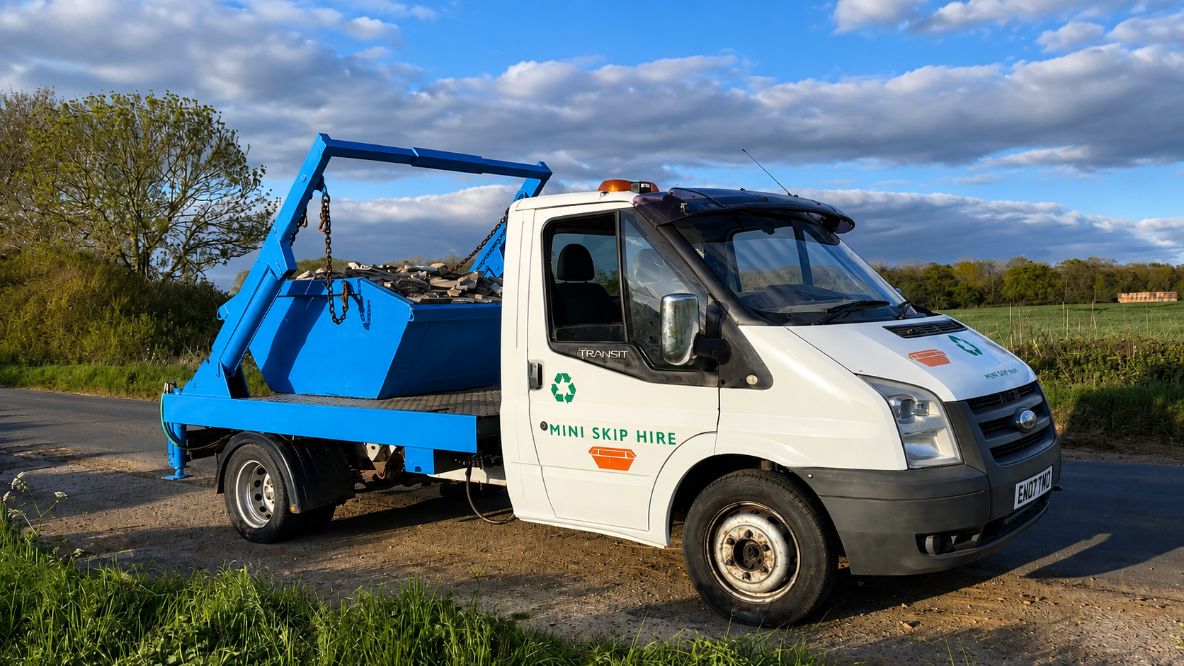 Ellis Skips vehicle on a local skip hire job